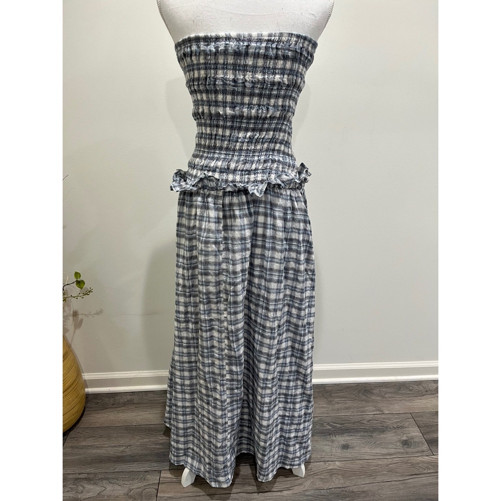 Peppermayo Blue and White Plaid Strapless Maxi Dress - Picture 5 of 10